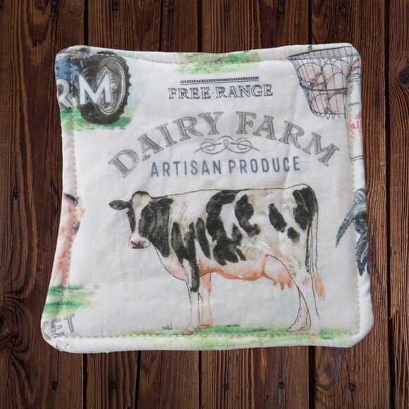 Fabric Coasters, Set Of 4, Farm Animal Reversible Country Floral Mug Rugs - Picture 5 of 9